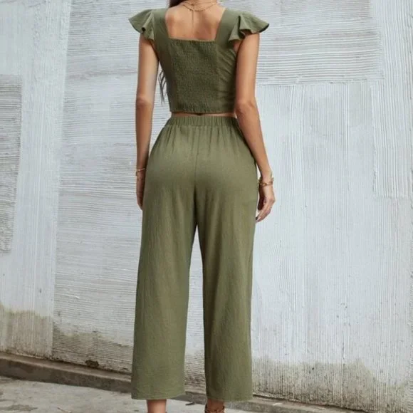 OLIVE Ruffle Trim Twist Top With Pants - Picture 10 of 12